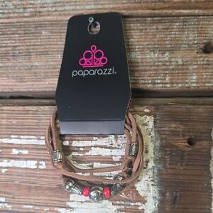 Paparazzi Brown Bracelet with Red and Silver Accents